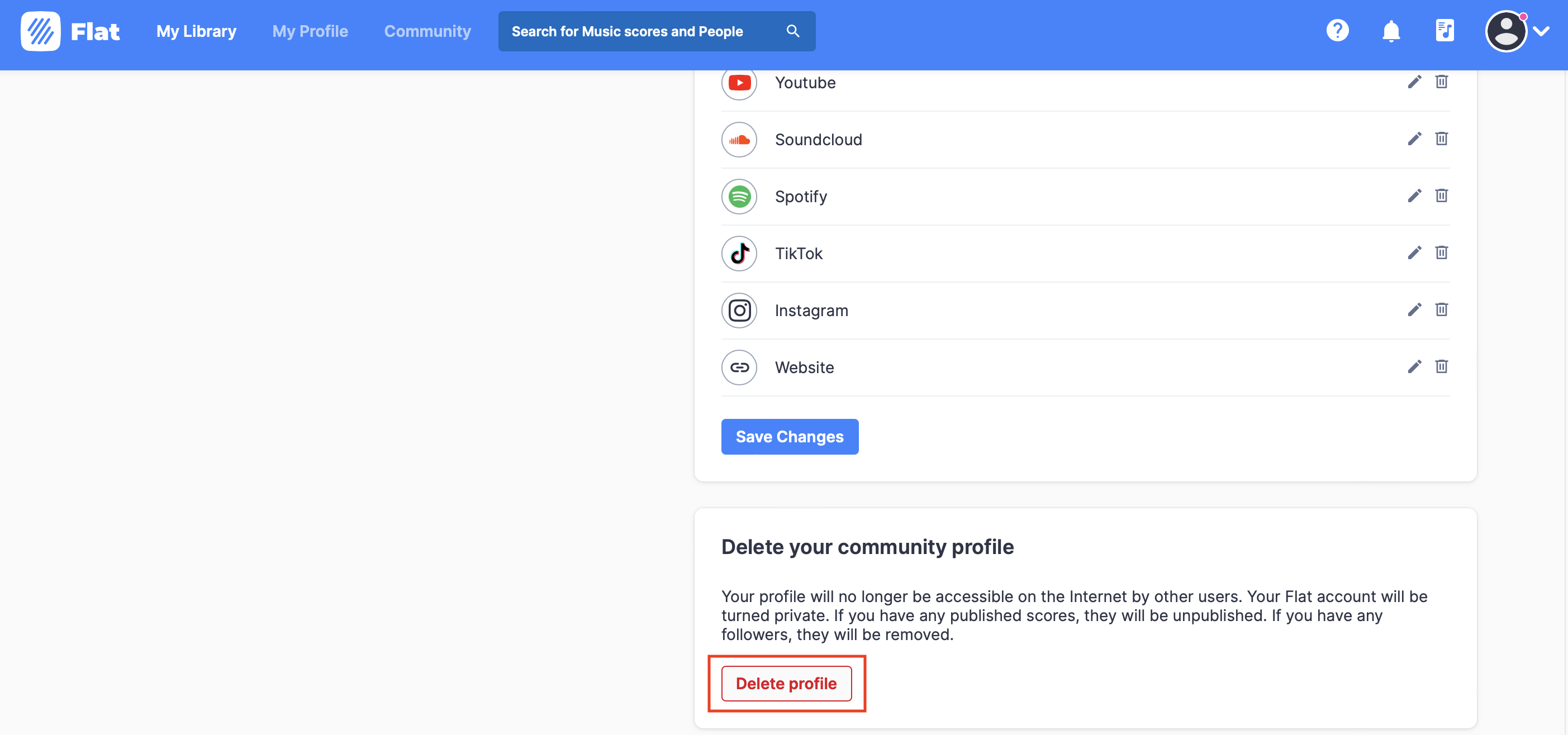 Deleting your community profile