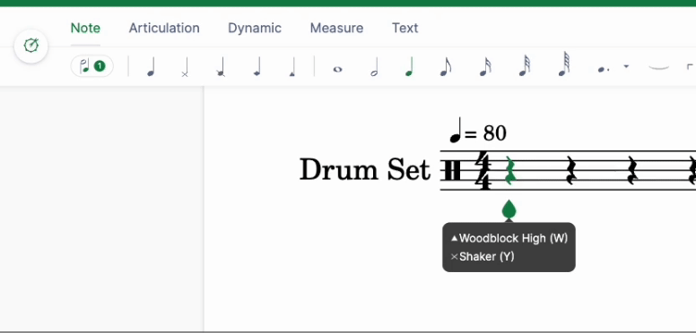 Click to add unpitched note