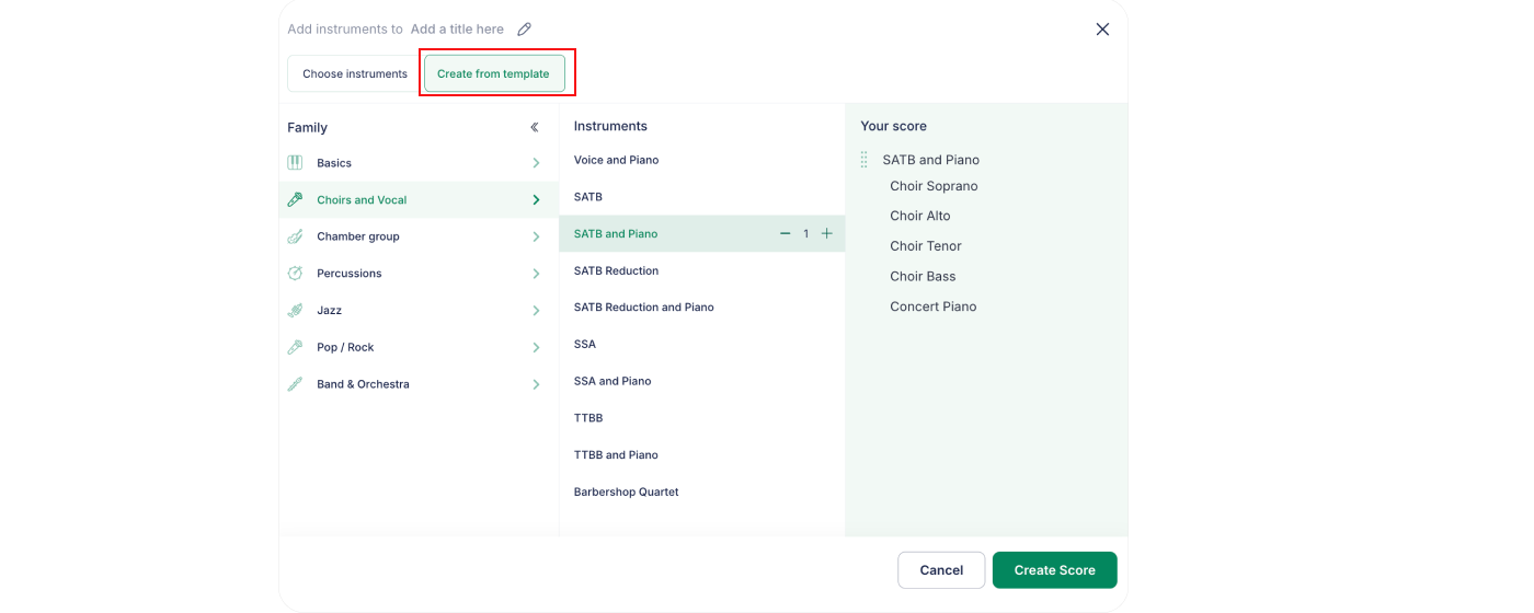New score with instrument templates