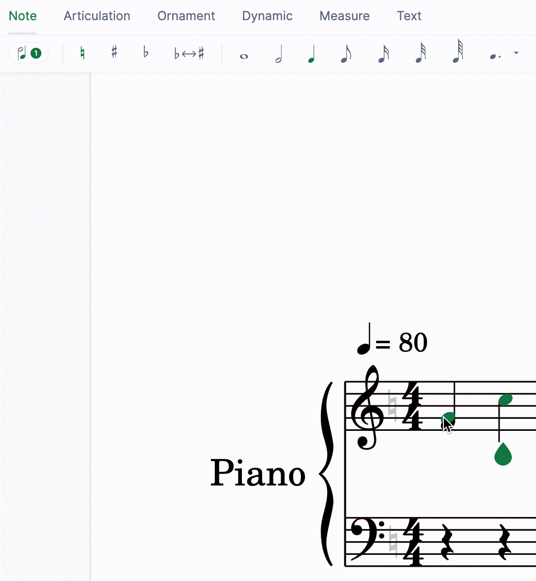 Input your first notes with your mouse