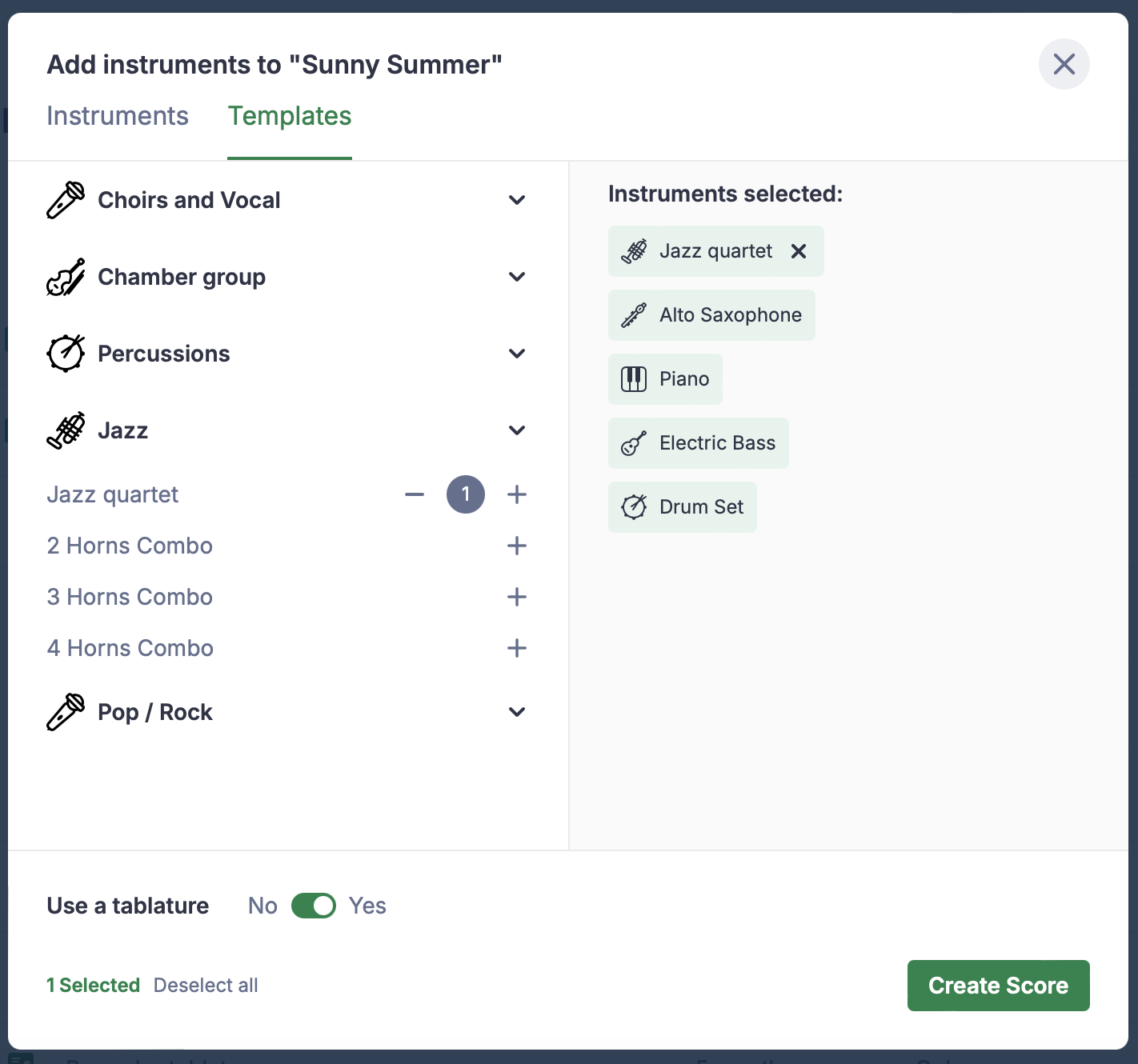 Instrument templates