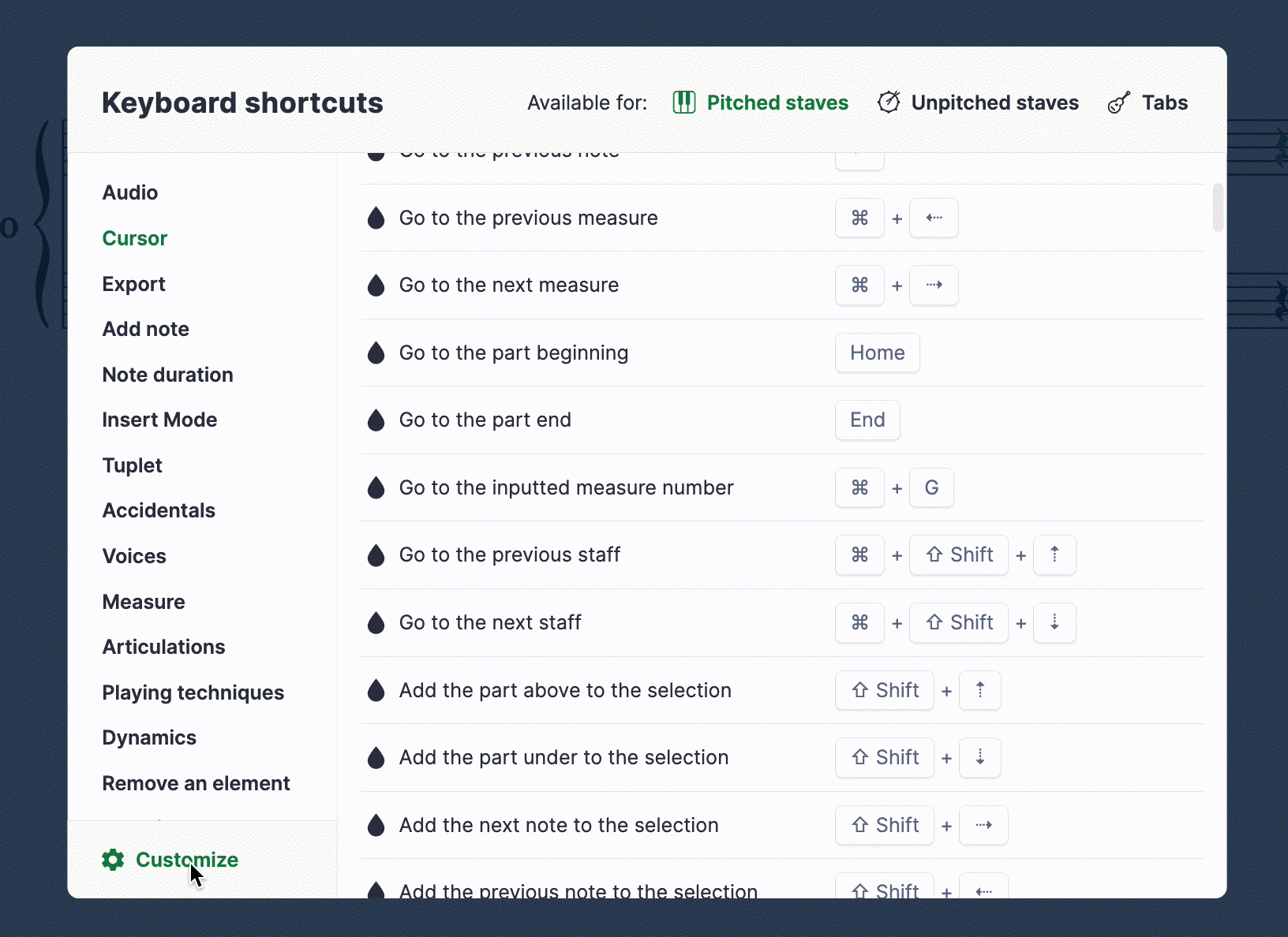 Edit keyboard shortcuts