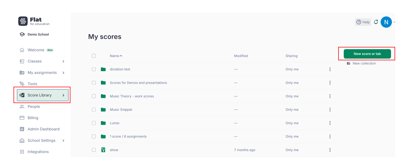 Create a new score (My Library)