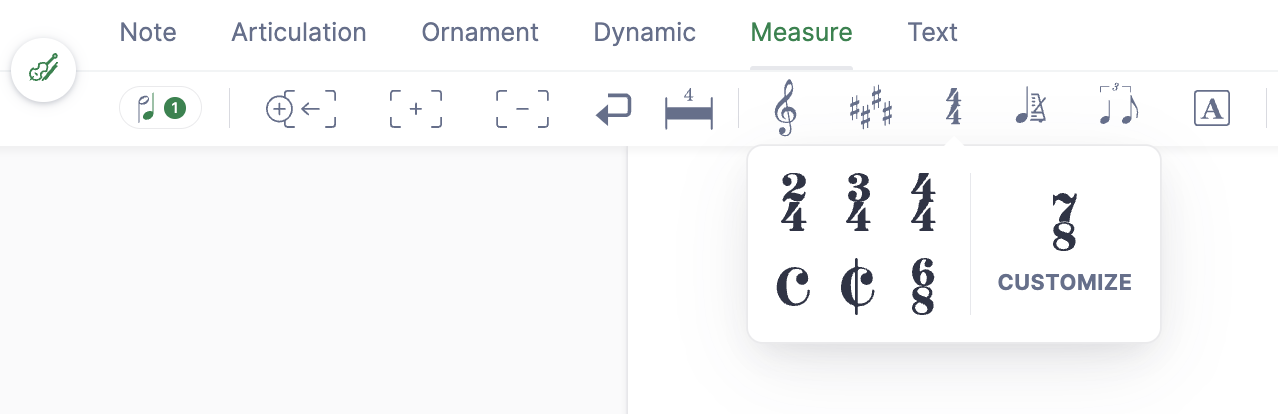 Change time signature in the Measure toolbar