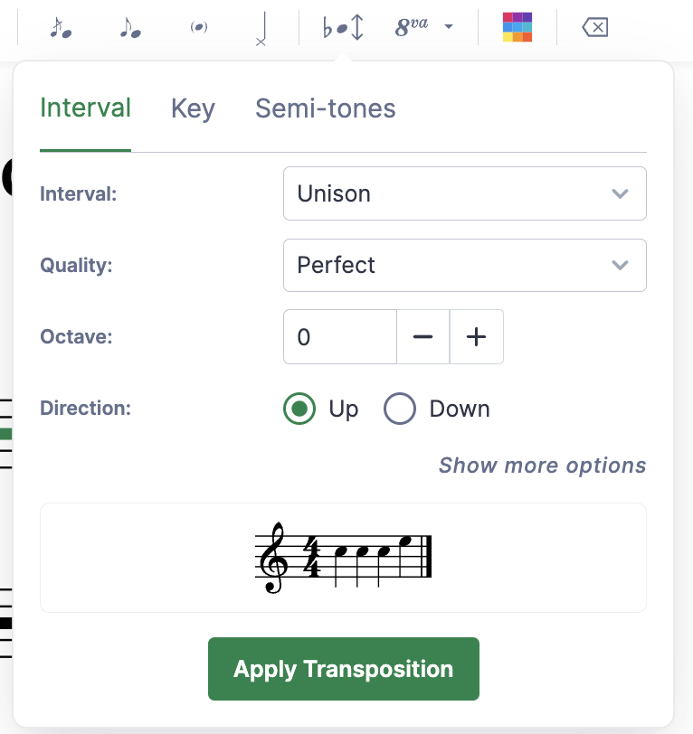 Transpose by Interval, Key or Semi-tones with Flat