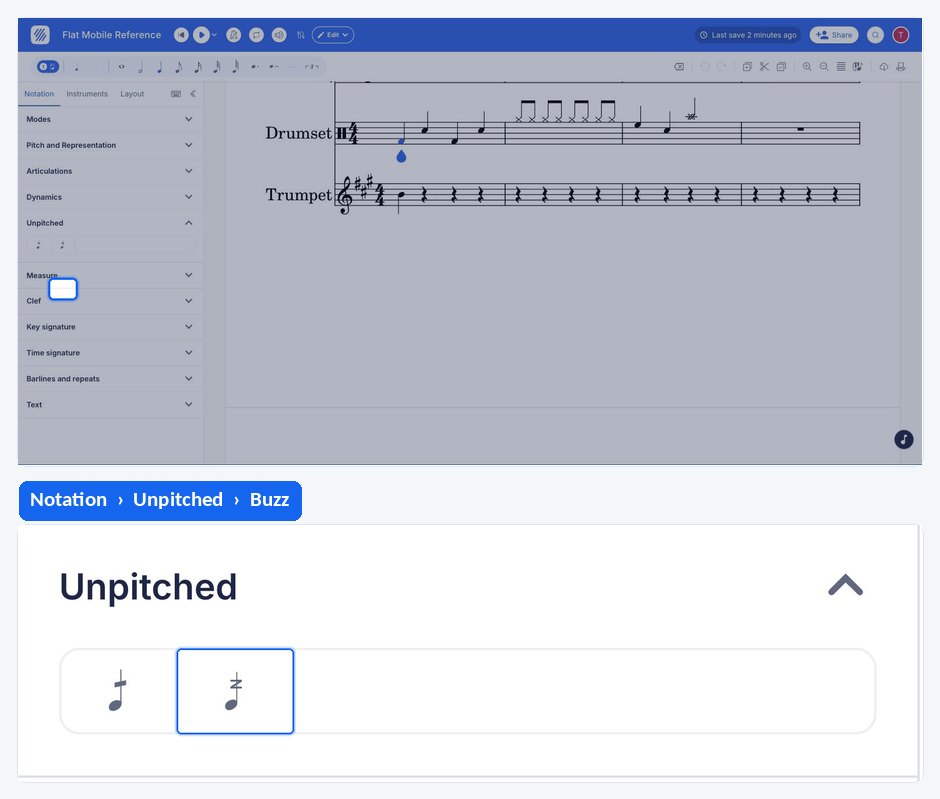 The buzz note symbol being applied to a note in the Flat editor