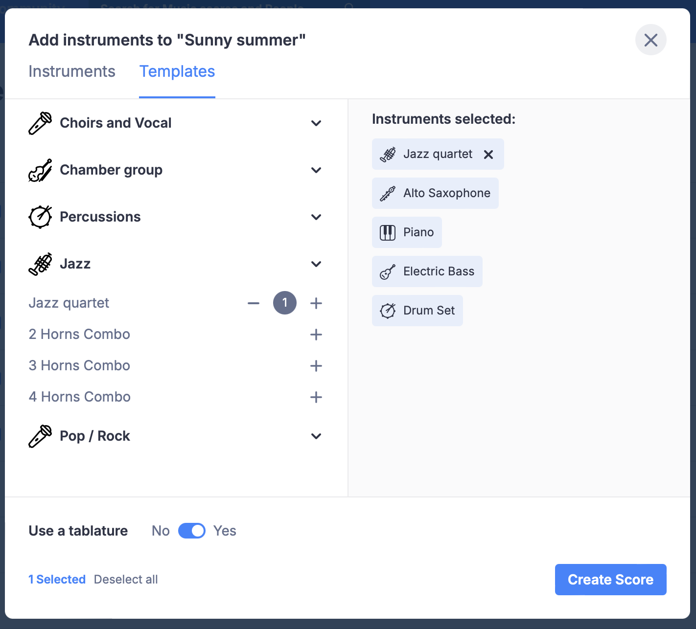 Instrument templates