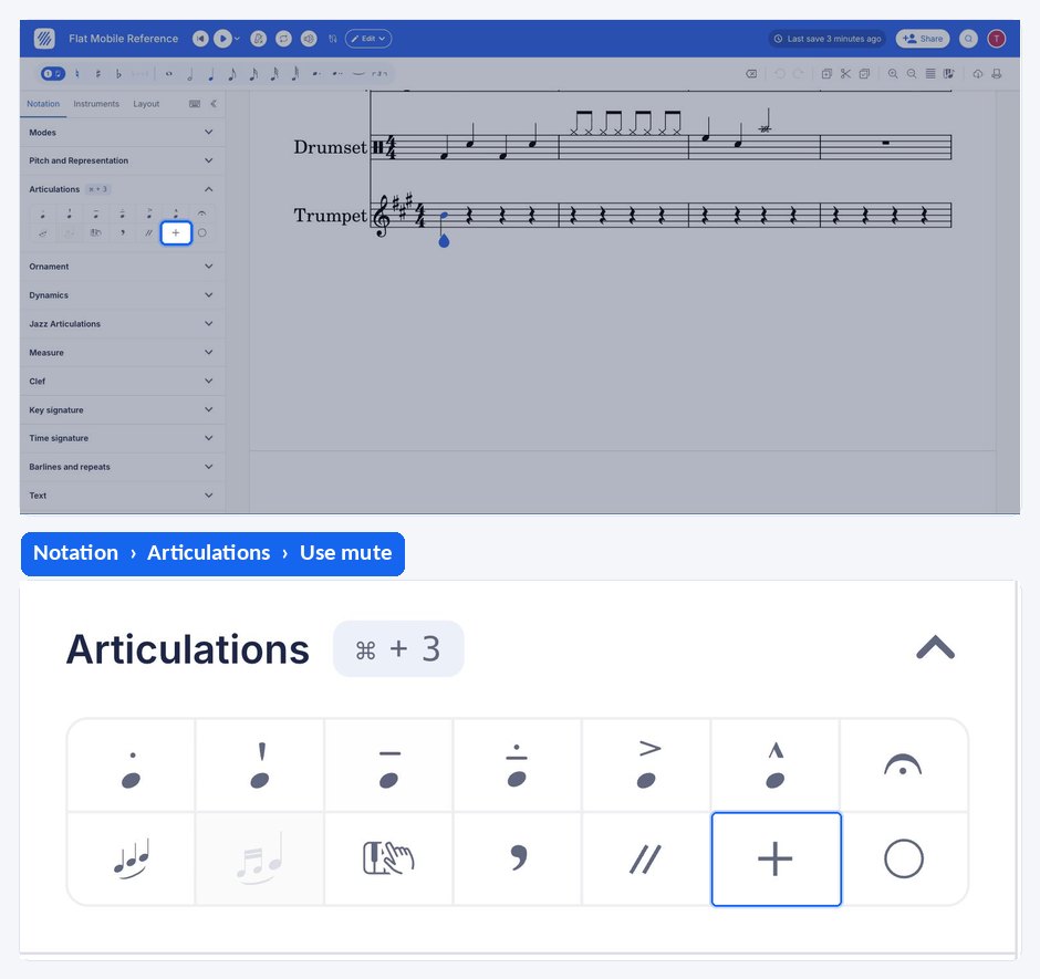 Adding and removing a mute from the Articulations section