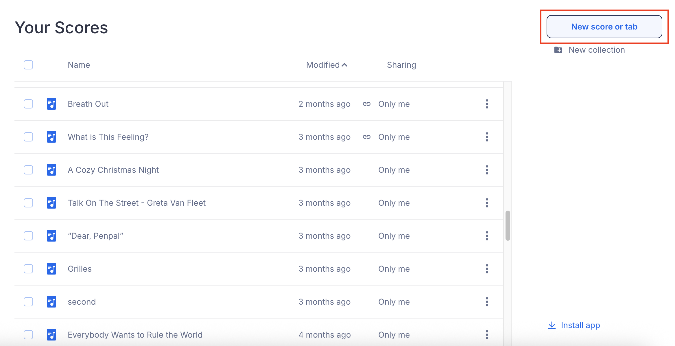 Create a new score (My Library)