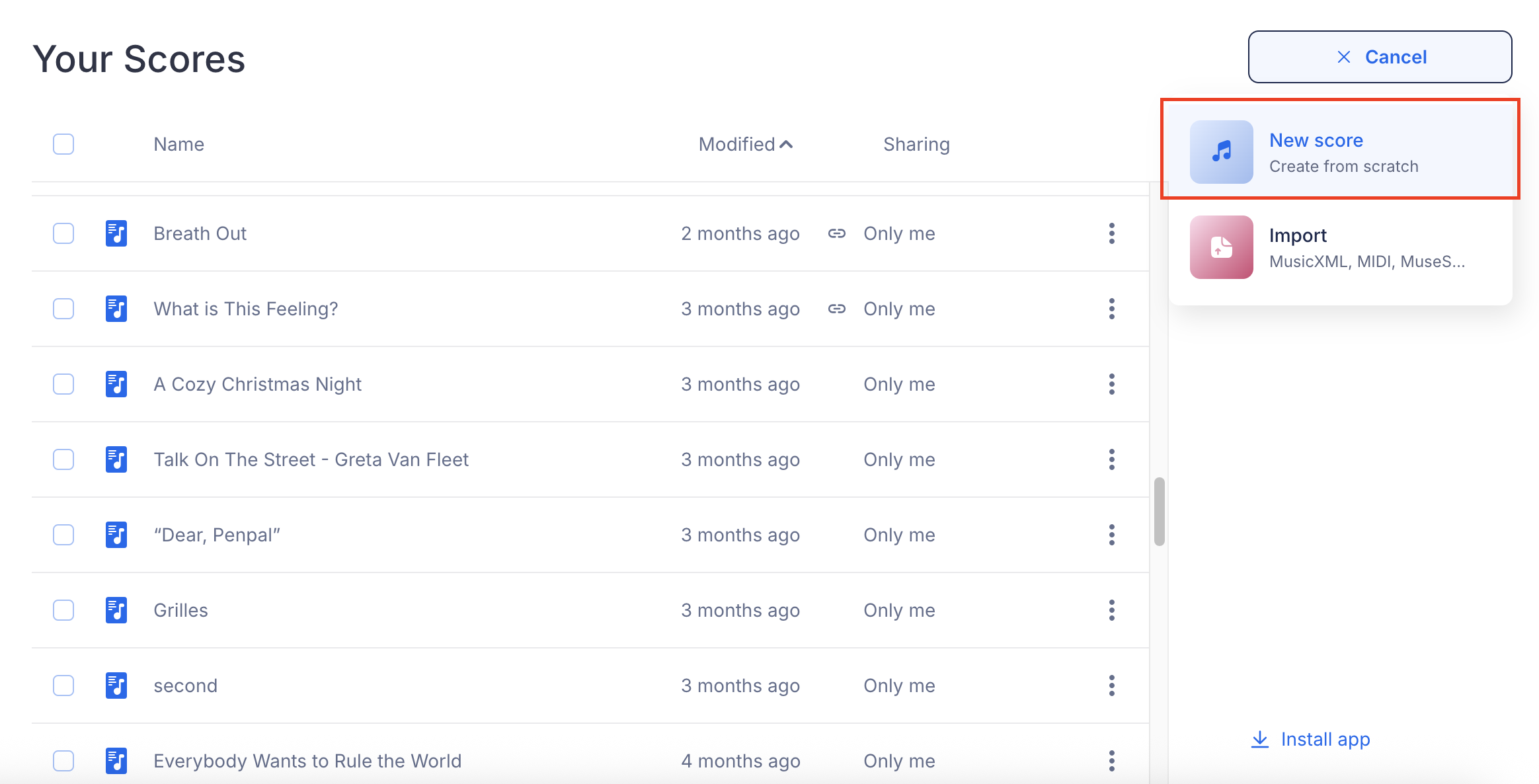 Create a new score step 2 (My Library)
