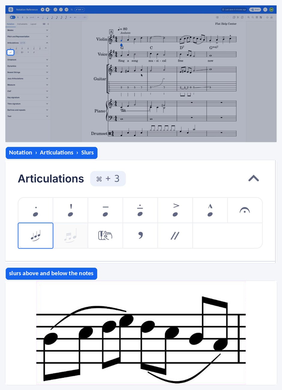 Slurring a group of notes with the slur tool