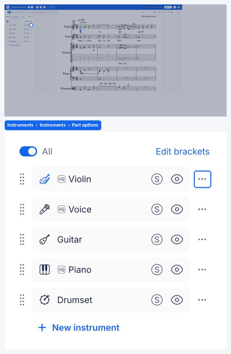 The tablature and tuning settings for a guitar part