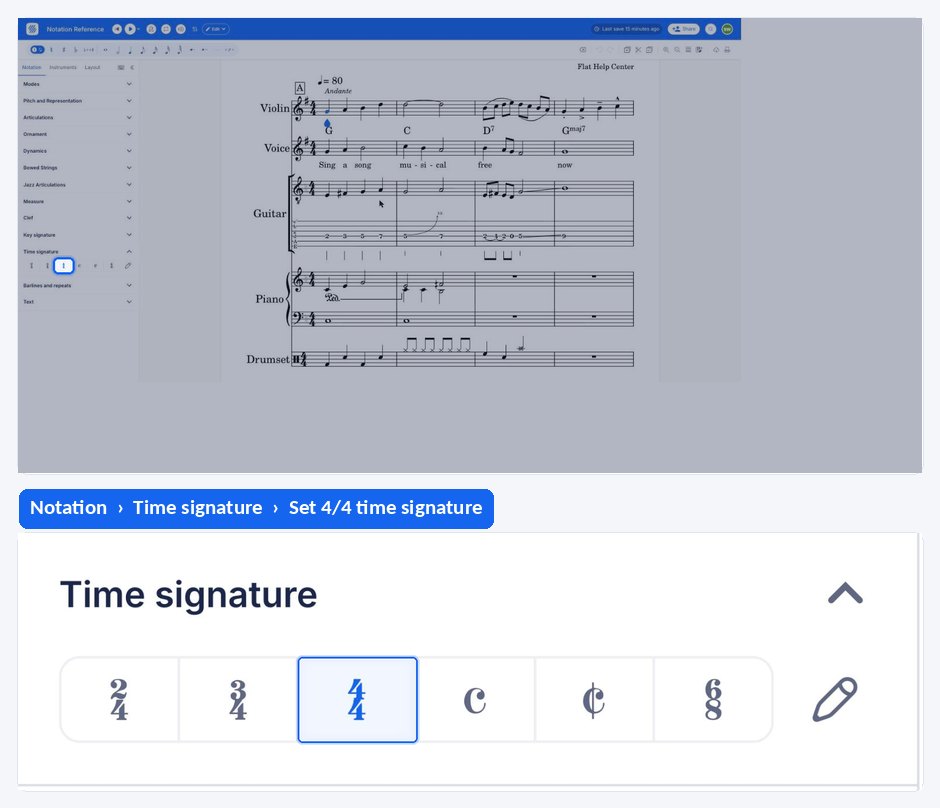 Adding a new time signature from the Time signature section