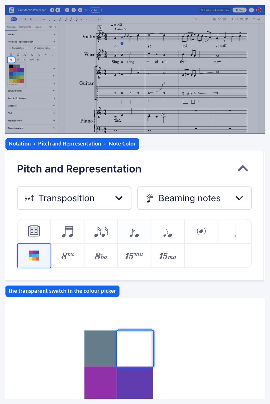 Applying the transparent color to hide notes and rests