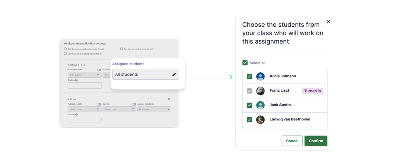 Assign work to individual students or groups