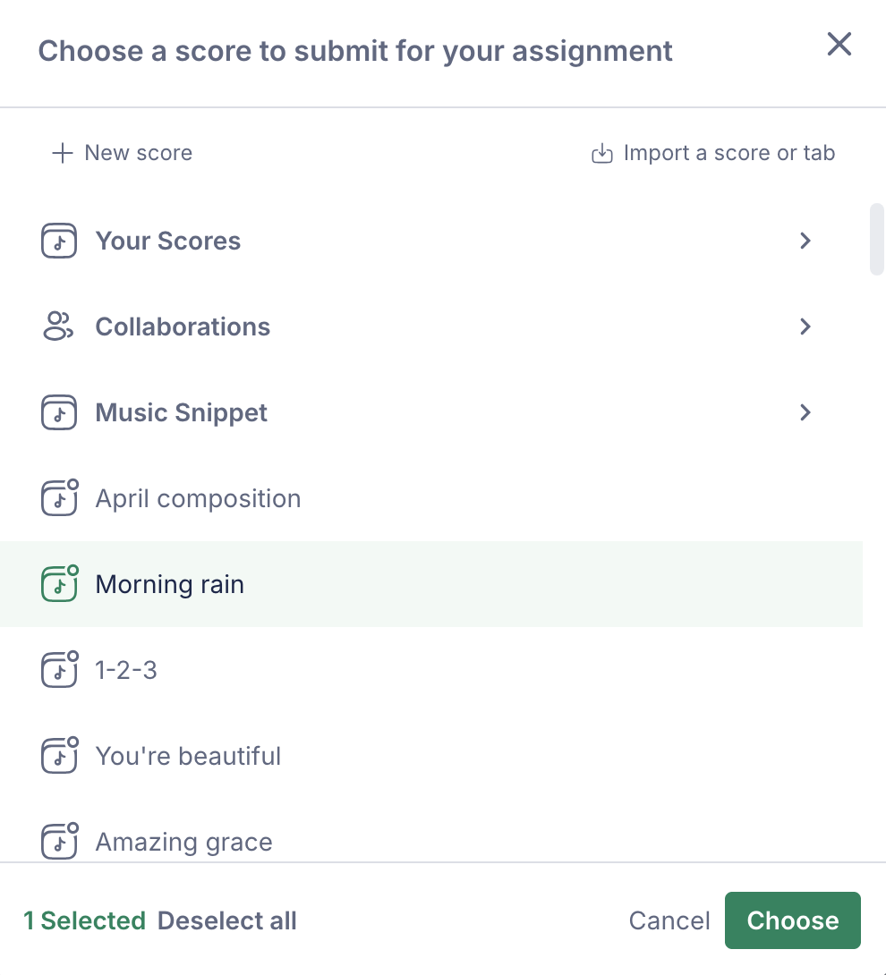 Select score to add on assignment