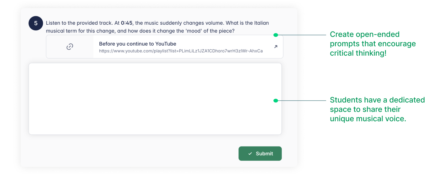 Text response assignments example
