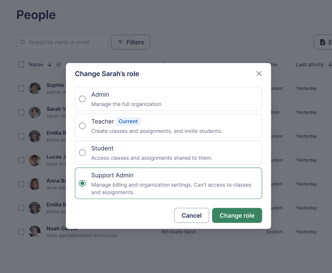 Change user's role to Support Admin