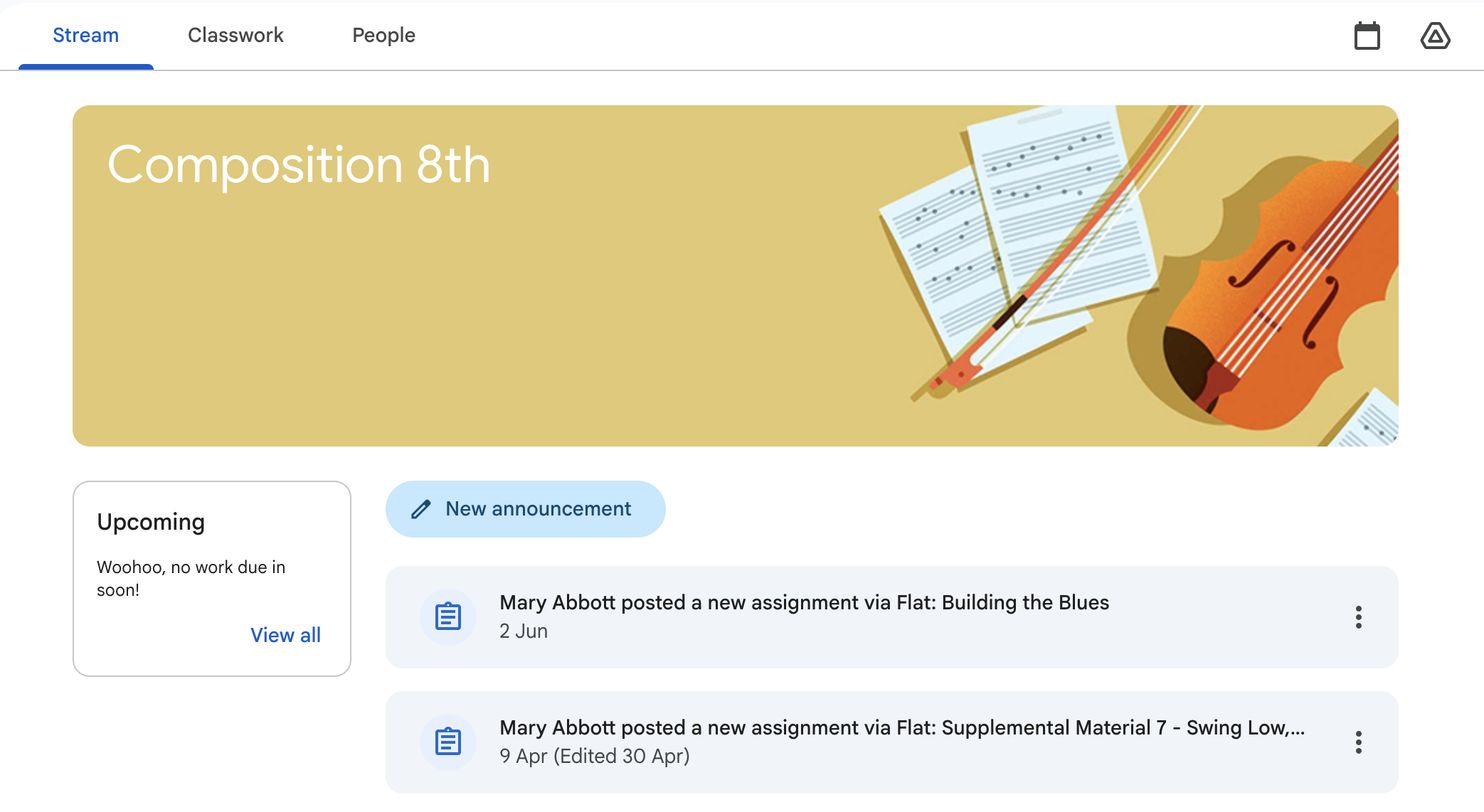 Flat assignments posted on Google Classroom Stream