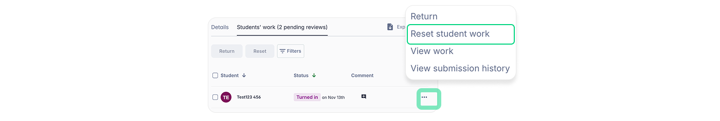 Reset student work for assignments