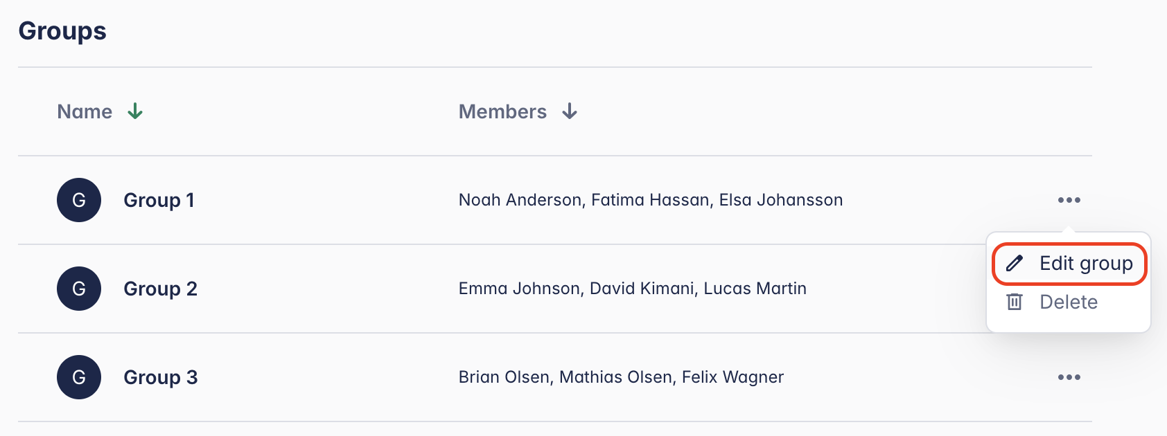 Edit groups in Class page