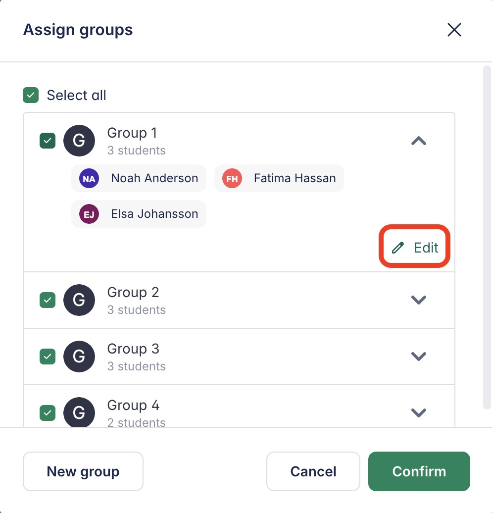 Edit groups in creation flow