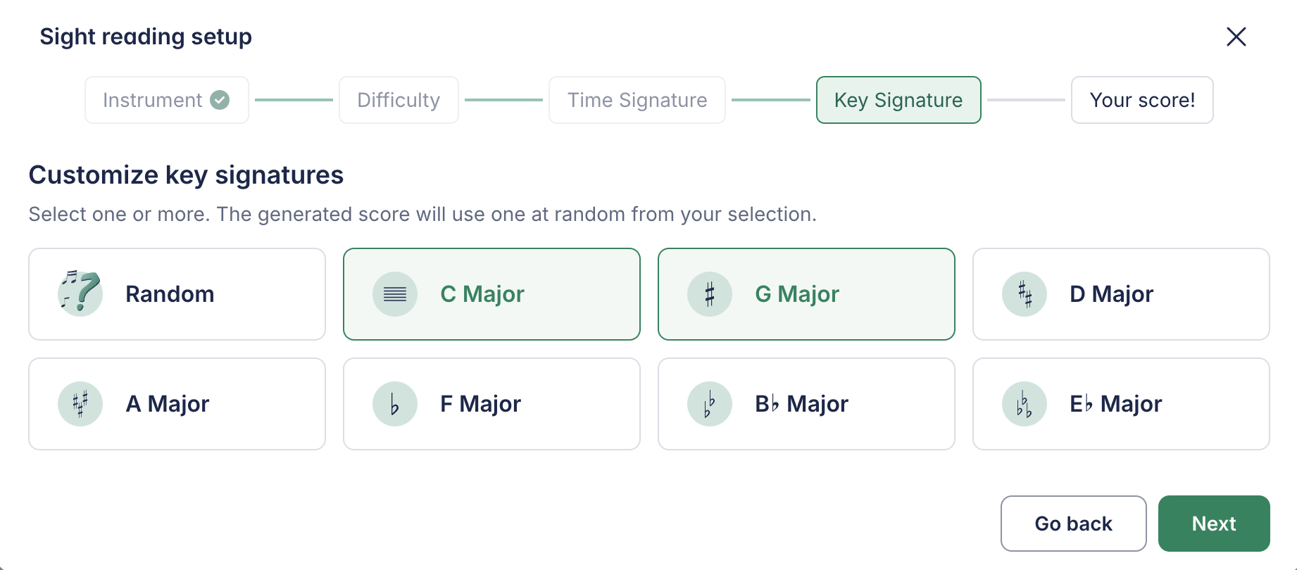 Select sight reading key signature