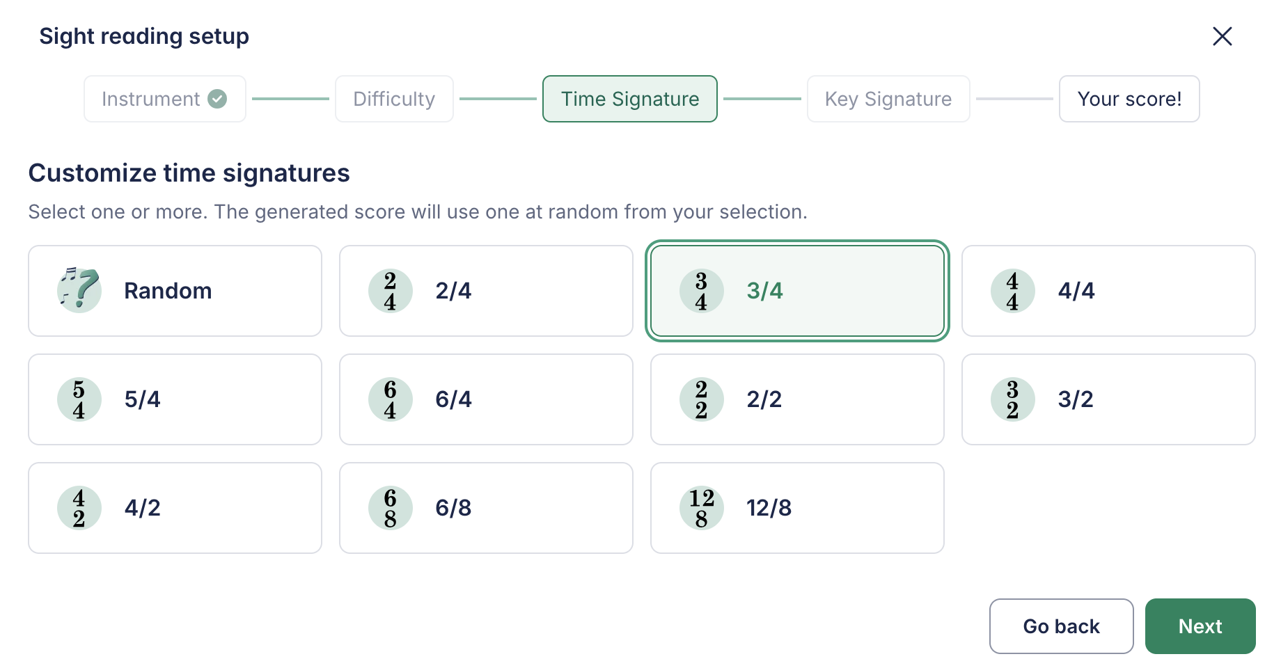 Select sight reading time signature