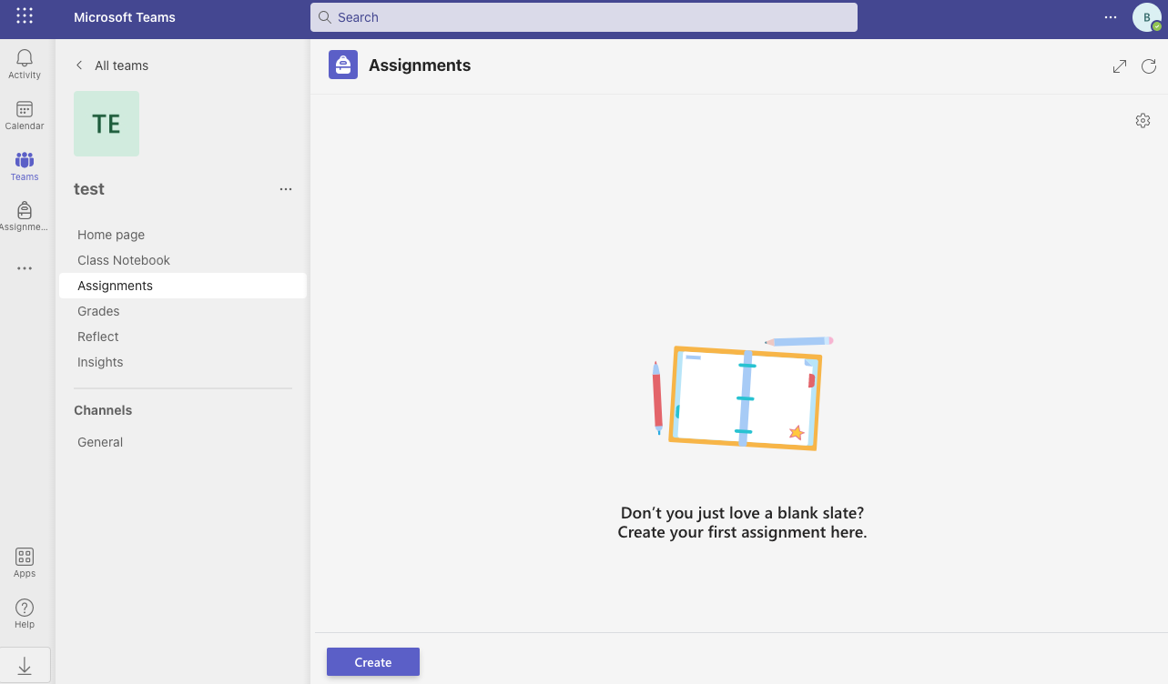 Class team page on Microsoft Teams
