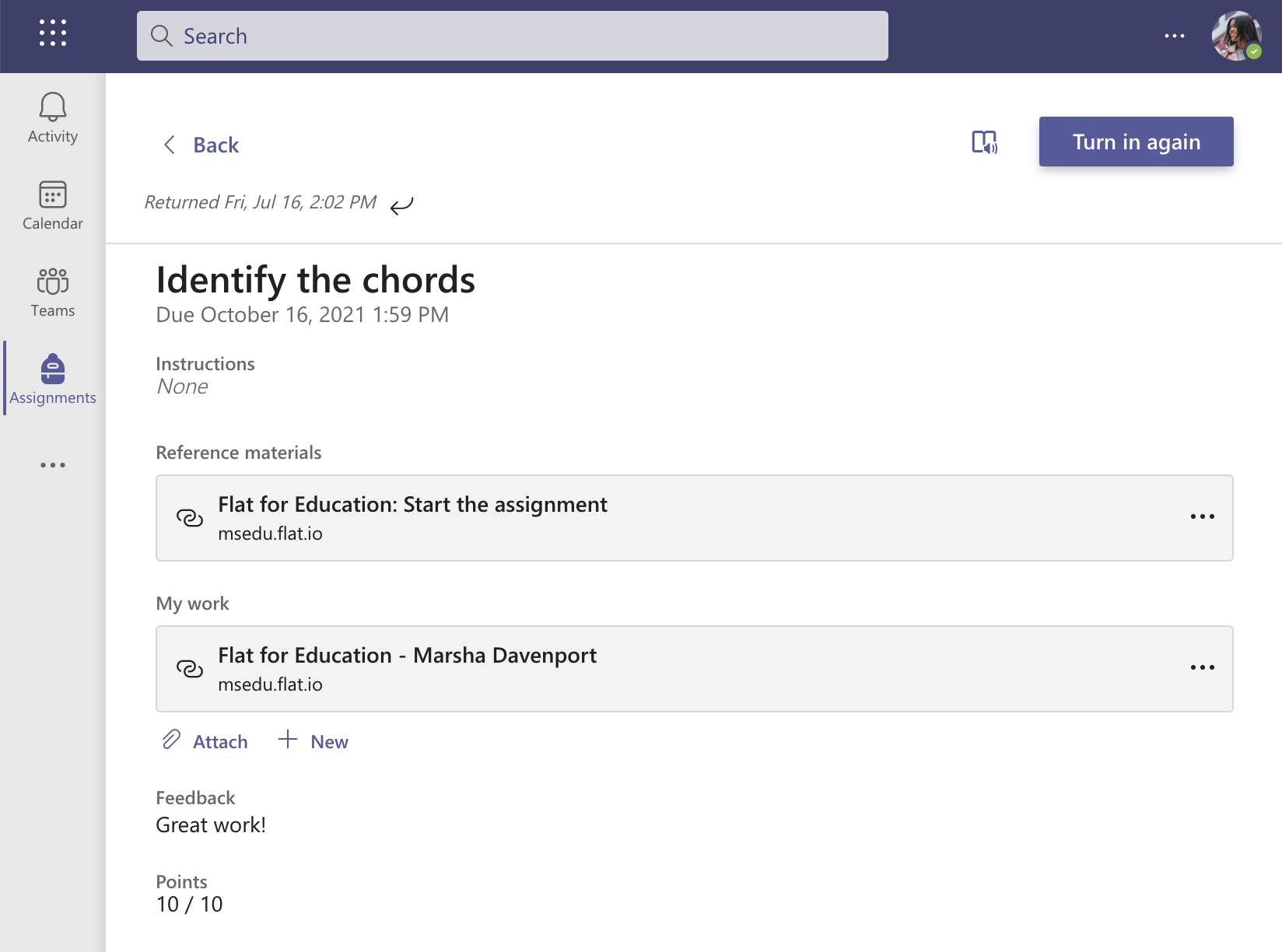 Student work on Microsoft Teams