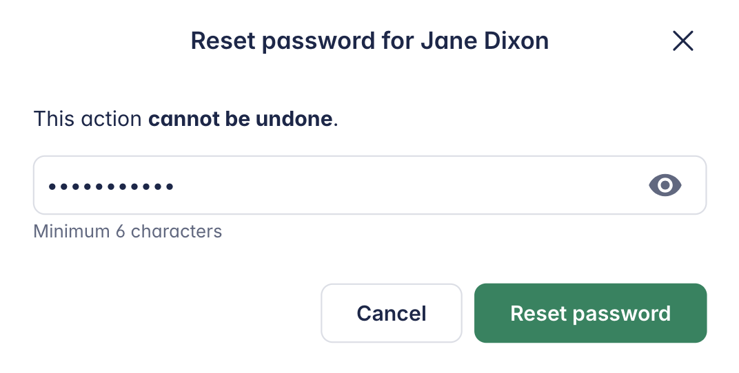 Type a new temporary password