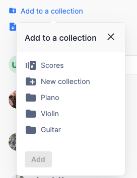 Add any public sheet music to your collections