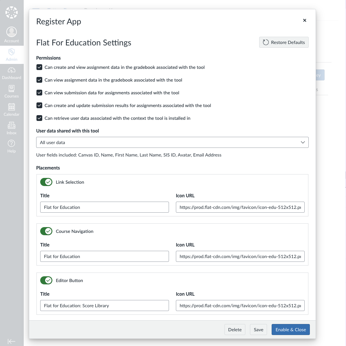 Canvas Data Sharing Configuration