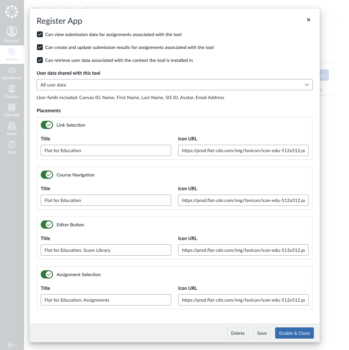 Canvas Placements Configuration